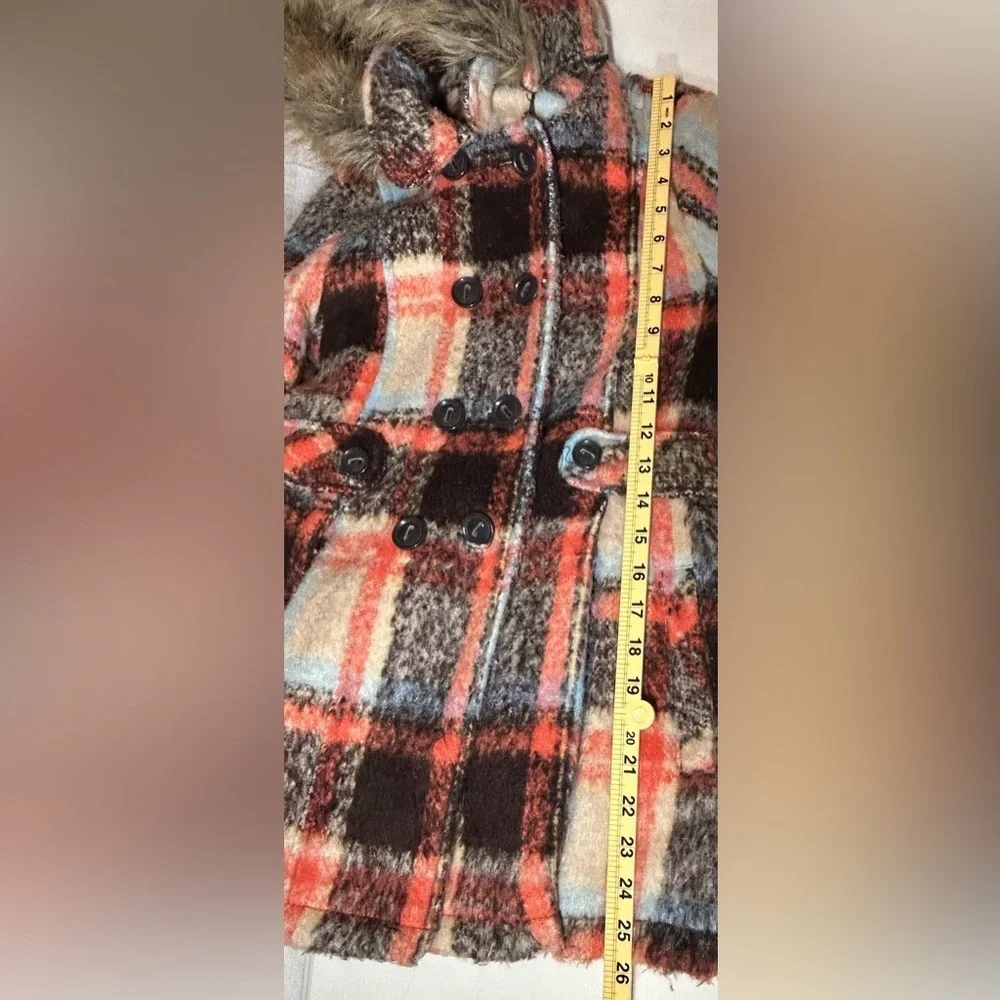 NWOT Urban Republic Plaid Girls Coat with Faux Fur Hood Size 16